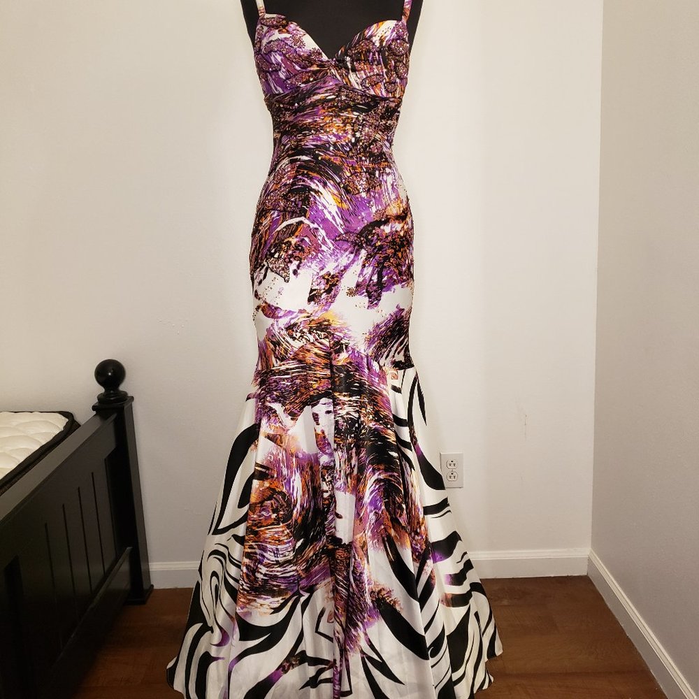Fit and Flare Sweetheart Multiprint Prom Dress
